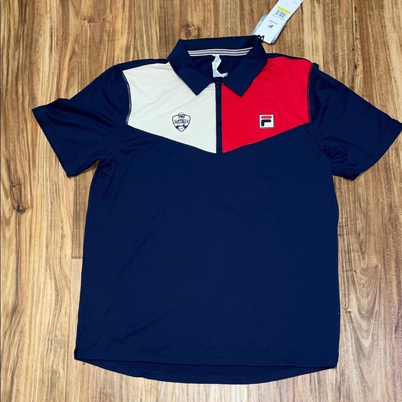 Fila Mens medium shirt polo navy Blue embroider Cincinnati Open Golf UPF 50 NWT - Picture 1 of 8